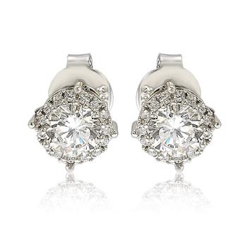 Suzy Levian Sterling Silver White Cubic Zirconia Round Stud Earrings,价格$198