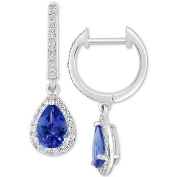 商品Effy | EFFY® Tanzanite (1-1/6 ct. t.w.) & Diamond (1/4 ct. t.w.) Dangle Hoop Drop Earrings in Sterling Silver,商家Macy's,价格¥13828图片