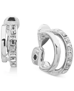 Anne Klein | Silver-Tone Crystal Clip-On Small Double Hoop Earrings, 0.75",商家Macy's,价格¥119