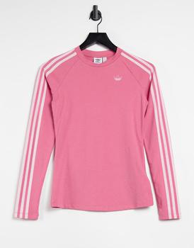 adidas originals推荐, Adidas | adidas Originals Fakten three stripe logo fitted long sleeve top in hazy rose商品图片 8折