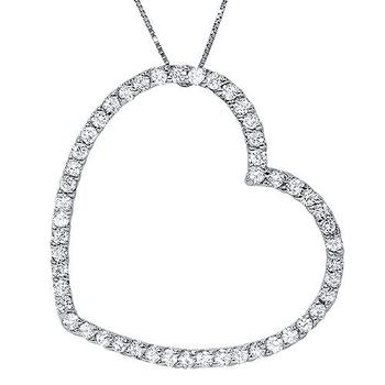 商品3/4 Ct Lab Grown Diamond Large Heart Shape Pendant 10k White Gold Necklace图片