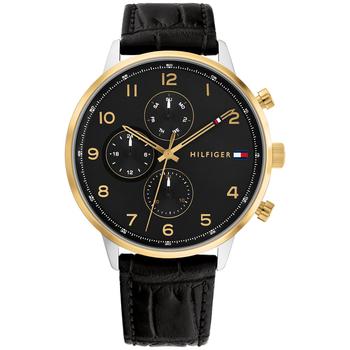 tommy hilfiger手表是什么牌子, Tommy Hilfiger | Men's Black Leather Strap Watch 44mm商品图片 8折×额外8.5折, 额外八五折