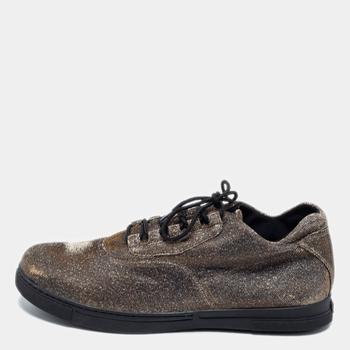 推荐Stuart Weitzman Gold Lurex Fabric Lace-Up Sneakers Size 37商品