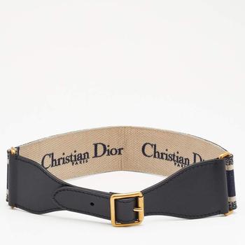 dior腰带, [二手商品] Dior | Dior Blue/Beige Embroidered Canvas and Leather Waist Belt 75 CM商品图片 满1件减$100, 满减