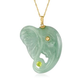 商品Ross-Simons Jade Elephant Pendant Necklace With . Peridot in 14kt Yellow Gold图片