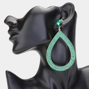 FASHNZFAB | Rhinestone Pave Open Teardrop Dangle Evening Earrings - Emerald,商家Premium Outlets,价格¥175