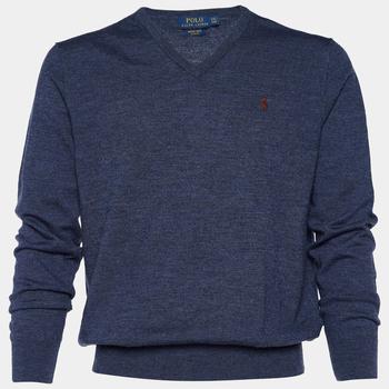 推荐Polo By Ralph Lauren Blue Merino Wool Slim Fit V-Neck Jumper XXL商品