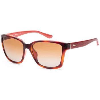 推荐Ferragamo Women's Havana Red Wood Sunglasses商品