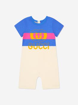 Gucci | Baby Boys Logo Romper in Blue商品图片,额外8折, 额外八折