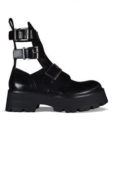 推荐Women's Luxury Ankle Boots   Alexander Mc Queen Rave Buckle Black Leather Ankle Boots商品