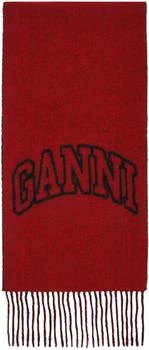 Ganni | Red Fringed Wool Scarf,商家Ssense US,价格¥1026