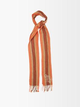 推荐Logo-embroidered striped linen scarf商品