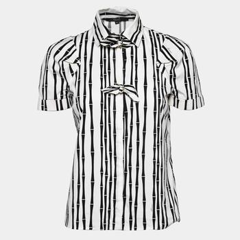 推荐Gucci White Striped Printed Cotton Bow-Button Detail Shirt M商品