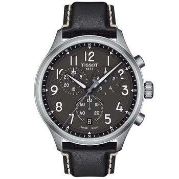 推荐Men's Swiss Chronograph XL Anthracite Leather Strap Watch 45mm商品