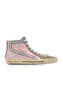 推荐Golden Goose - Women's Slide Glittered Leather And Suede Sneakers - Pink - IT 35 - Moda Operandi商品