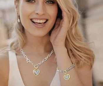 Liv Oliver | 18k Gold Two Tone Textured Link Love Charm Bracelet,商家Premium Outlets,价格¥1925