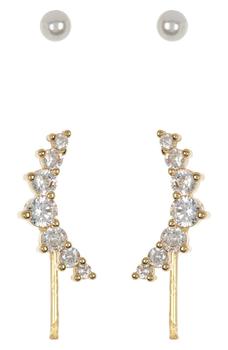 Nordstrom, Nordstrom | Set of 2 Imitation Pearl Studs & CZ Ear Climbers商品图片 