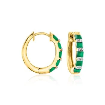 Ross-Simons | Ross-Simons Emerald Hoop Earrings With Diamond Accents in 18kt Gold Over Sterling,商家Premium Outlets,价格¥1623