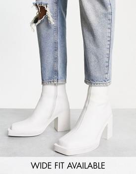 推荐ASOS DESIGN Heeled chelsea boot with angled toe in white leather商品