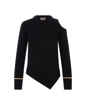 Alexander McQueen | Woman Black Asymmetrical Cutwork Sweater商品图片,