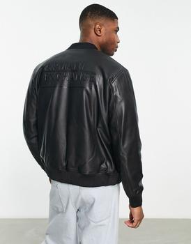推荐Armani Exchange faux leather bomber jacket in black商品