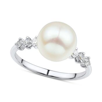 商品Cultured Freshwater Pearl (9mm) & Diamond (1/6 ct. t.w.) Ring in 14k White Gold图片