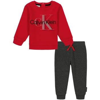 Calvin Klein | Baby Boys Fleece Logo Crewneck and Drawstring Joggers, 2 Piece Set 