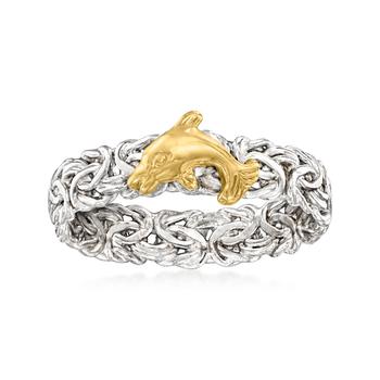 商品Ross-Simons Sterling Silver and 14kt Yellow Gold Dolphin Byzantine Ring图片