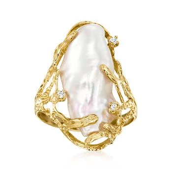 Ross-Simons | Ross-Simons 10x24mm Cultured Baroque Pearl Ring With Diamond Accents in 14kt Yellow Gold,商家Premium Outlets,价格¥4777