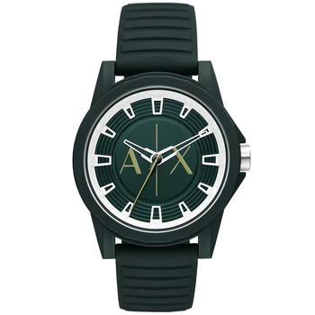 推荐Men's Three-Hand Quartz Green Silicone Watch 44mm商品