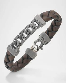 Marco Dal Maso | Flaming Tongue Braided Leather and Silver Bracelet with Black Diamonds,商家Neiman Marcus,价格¥7127