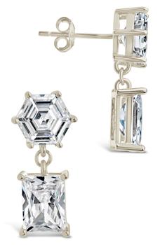 商品Sterling Forever | Emerald & Hexagon Cut CZ Drop Earrings,商家Nordstrom Rack,价格¥91图片