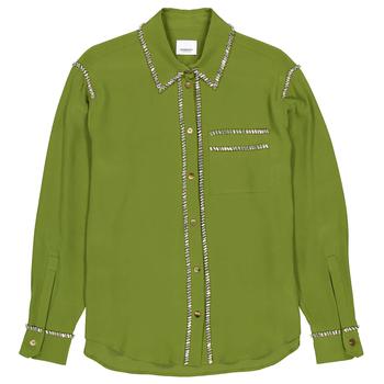 burberry衬衫, Burberry | Ladies Cedar Green Silk Embellished Oversized Shirt商品图片 7折