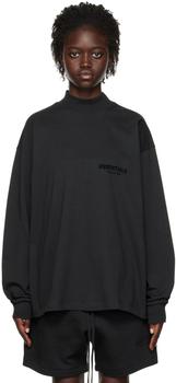 Essentials | Black Flocked Long Sleeve T-Shirt商品图片,