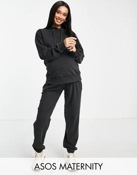 ASOS | ASOS DESIGN Maternity tracksuit hoodie / under the bump jogger in washed charcoal商品图片,7.9折×额外9.5折, 额外九五折