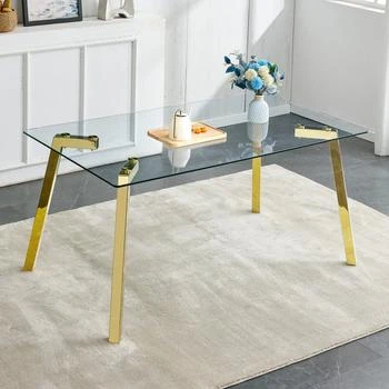 Simplie Fun | Modern minimalist style rectangular glass dining table,商家Premium Outlets,价格¥2481