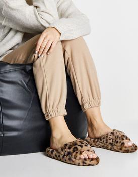 crossover, Pimkie | Pimkie leopard print crossover fur slippers in brown商品图片 