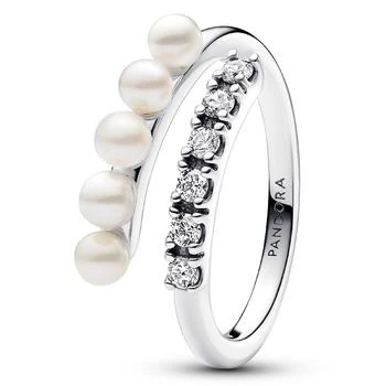 PANDORA | Sterling Silver Timeless Treated Freshwater Cultured Pearls Pave Open Ring,商家Macy's,价格¥1227