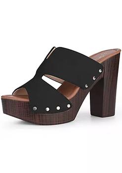 推荐Platform Slip On Block High Heels Slides Sandals for Women商品
