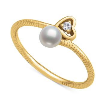 Belle de Mer | Cultured Freshwater Button Pearl (4mm) & Lab-Created White Sapphire (1/20 ct. t.w.) Heart Bypass Ring商品图片,2.5折