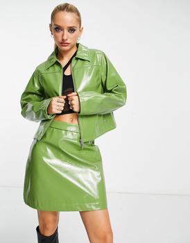 推荐Envii zip up jacket in green PU co-ord商品