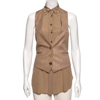 推荐Burberry Brown Wool & Silk Embellished Waistcoat XS商品