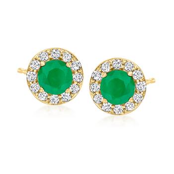 商品Ross-Simons Emerald and . Diamond Stud Earrings in 14kt Yellow Gold图片