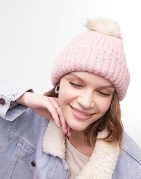 Topshop | Topshop knitted fur pom pom beanie in dusky pink商品图片,