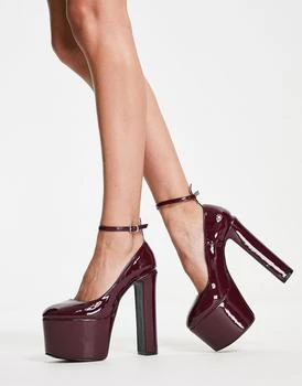 Daisy Street | Daisy Street platform heeled shoes in burgundy patent 4.5折
