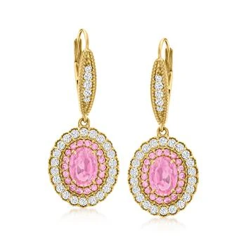 Ross-Simons | Ross-Simons Pink Sapphire and . Diamond Drop Earrings in 18kt Yellow Gold,商家Premium Outlets,价格¥31980