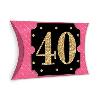 商品Chic 40th Birthday - Pink, Black, and Gold - Favor Gift Boxes - Birthday Party Large Pillow Boxes - Set of 12图片