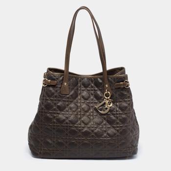 迪奥托特包, [二手商品] Dior | Dior Metallic Brown Cannage Coated Canvas Medium Panarea Tote商品图片 4.2折