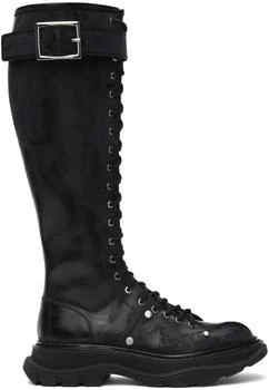 Alexander McQueen | Black Tread Lace-Up Tall Boots 5.3折