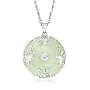 Ross-Simons | Ross-Simons Jade "Good Fortune" Butterfly Pendant Necklace in Sterling Silver,商家Premium Outlets,价格¥808